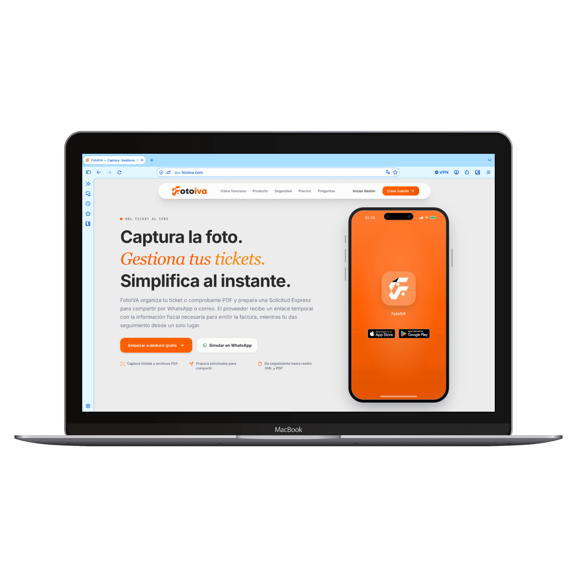 FotoIVA on desktop: landing page